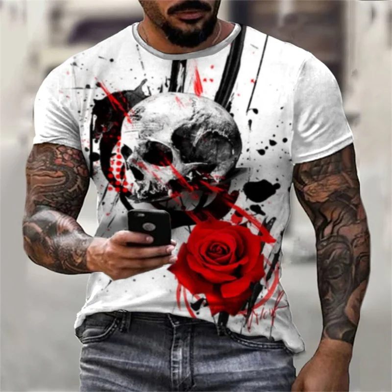 

Summer New Horror Skull 3d Print T Shirt Men Punk Tshirt Short-sleeved Street Hip-hop Funny Tops Fashion O Neck Male Clothing