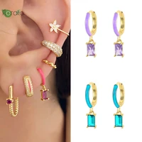 yuxintome 925 sterling silver colorful enamel hoop earrings square pendants for women earrings luxury party women jewelry gifts