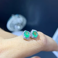 shilovem 925 sterling silver natural emerald stud earrings classic fine jewelry women wedding wholesale 45mm de04058822agml