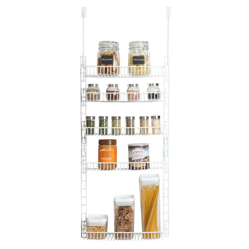 

the Door Adjustable Pantry Organizer Rack w/ 5 Adjustable Shelves - Steel Metal - White
