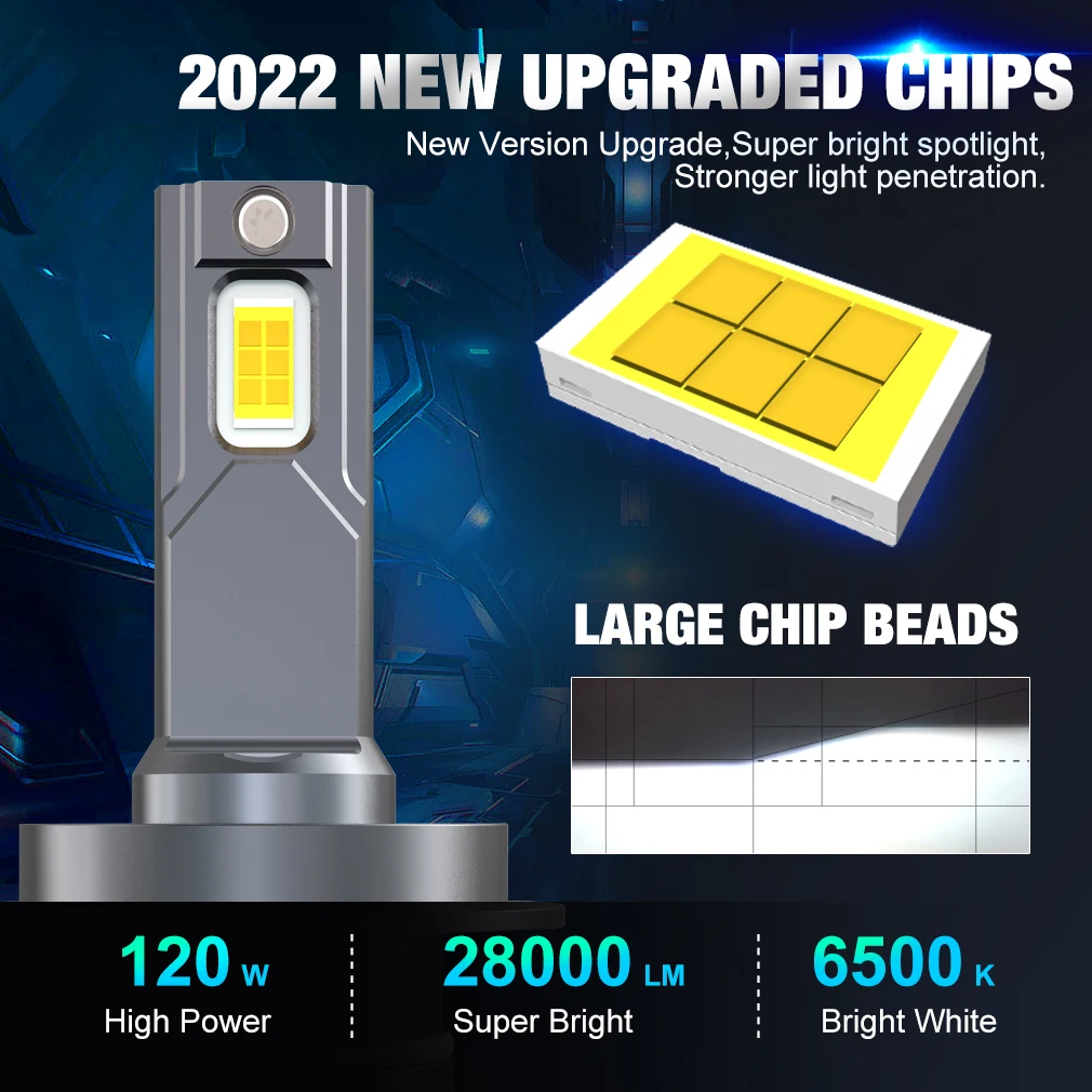 Светодиодные фары H7 2 шт. 120 Вт 9005 лм H1 H4 H11 9006 HB3 3570 HB4 Автомобильная фара турбо