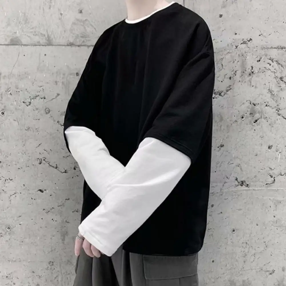 

Chic Autumn Top Long Sleeves Oversized Hip Hop Comfortable Autumn Top Loose Men T-shirt for Daily Wear