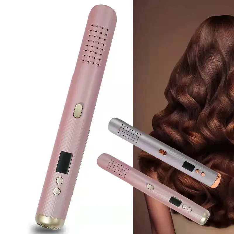 

hair cold flat iron cool air curling iron hair straightener 2-in-1 hair tool black rose gold heatless curler