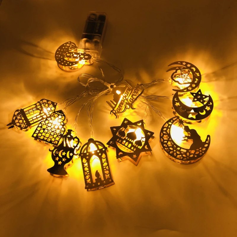 

20Leds Eid Mubarak Iron Art LED String Lights Ramadan Decorations for Home Fairy Curtains Lamp Birthday Wedding Garland Decor