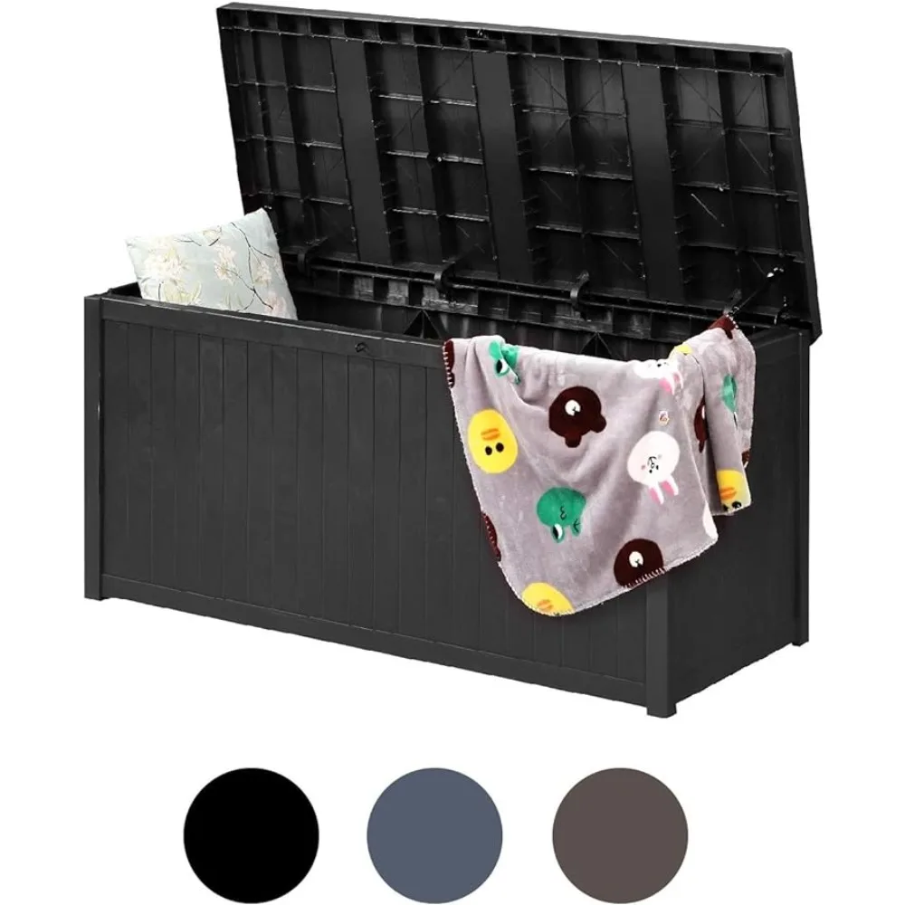 

Waterproof Deck Storage Cushion Box Outdoor - Plastic 120 Gallon Patio Garden Furniture, Black, Hydraulic Rods