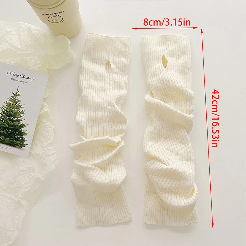 Женские вязаные теплые длинные перчатки без пальцев варежки зимние Y2K однотонные