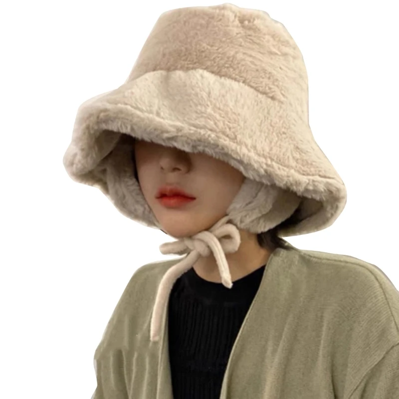 

Plush Bucket Hat for Women InsStyle Ear Flap Hat Winter Autumn Thicken Hat Outdoor Skiing Hiking Windproof Fisherman Hat