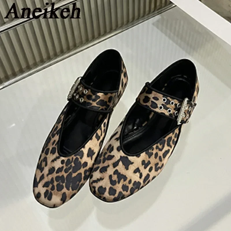 Aneikeh/2029 новинка осени римские леопардовые туфли на плоской подошве с