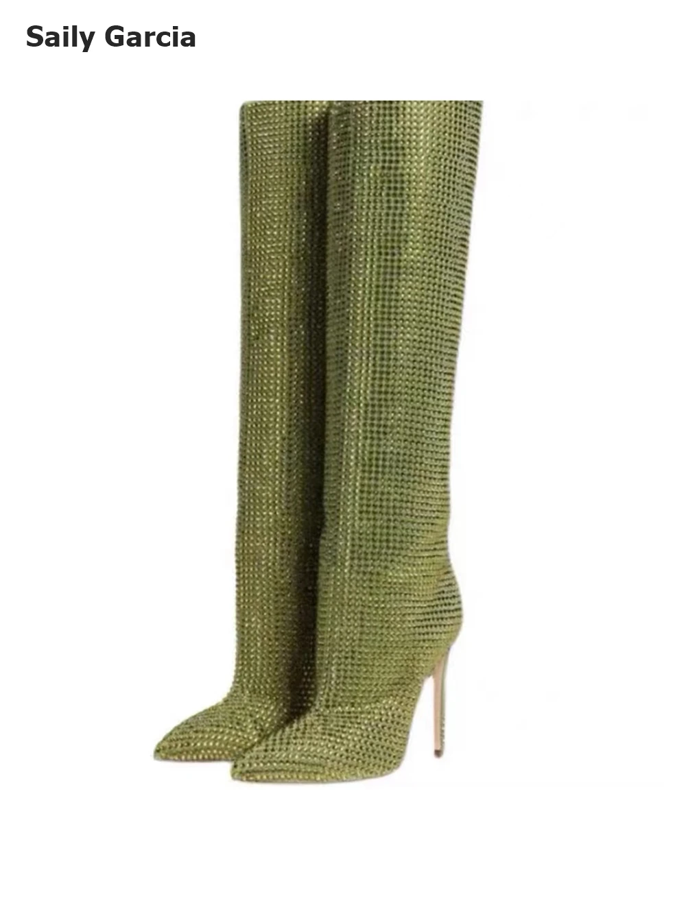 Женские сапоги до колена с острым носком на молнии сбоку