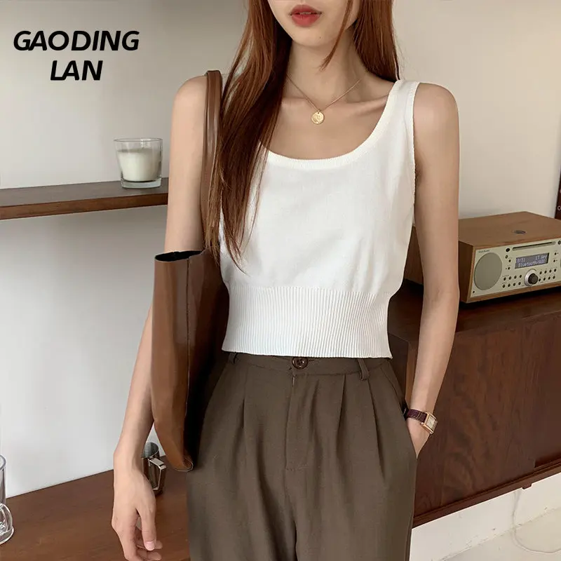 

Gaodinglan Slim Fit Sleeveless Women Knit Tanks Inside Wear Short Expose Navel Sexy Camis Female High Street Ins Bottoming Tops