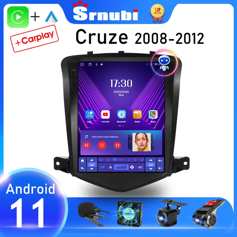 $85.49 Srnubi Android 11 Tesla Style Car Radio for Chevrolet Cruze J300 2008 - 2012 2 Din Multimedia Player GPS 2din Carplay Stereo DVD