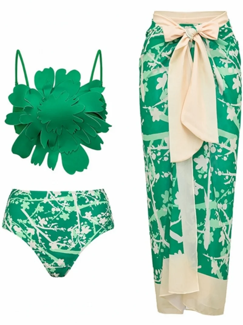 3 Piece Sets Swimsuit Cover-up Women Clothes Crop Tank Tops Bikini Set And Skirt Fitness Skinny Outfit Three Piece Suit Summer