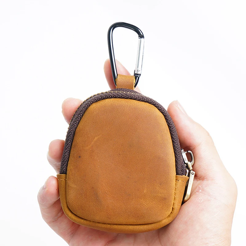 Retro Mini Pocket Wallets Key Holder Nature Cowhide Genuine Leather Functional Pouch Zipper Money Coin Card Organizer Bag