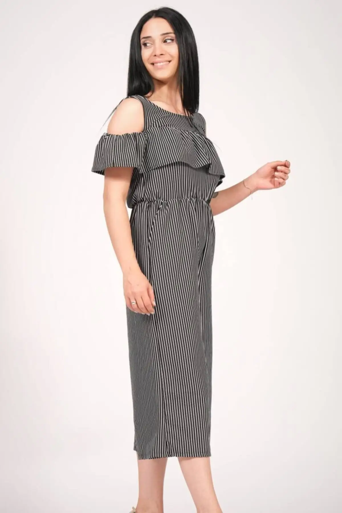 

Women's Overalls Ruffle Jumpsuit Black Hot Style Quality Fabric Sleeveless Baggy Trousers Casual Jumpsuit