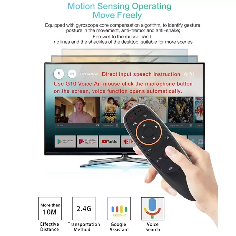

NEW2023 G10S G10 Pro 2.4G Wireless Air Mouse Voice Remote Control Gyro Sensing Game IR Learning for Android TV BOX With USB Re