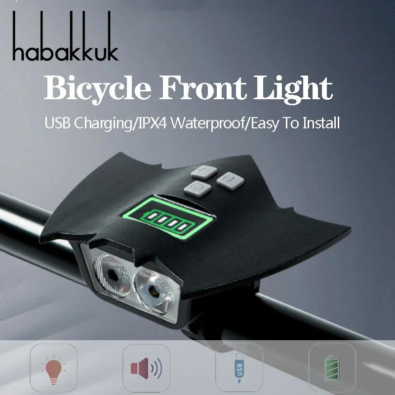 

Велосипедный креативный Передний фонарь T6 с зарядкой от USB, водонепроницаемый предупредительный Головной фонарь с высоким децибелем 120, све...