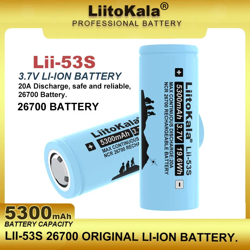 

NEW Liitokala Lii-53S 26700 20A 3.7V Power Rechargeable Lithium Battery 5300mA Suitable for Flashlight （26650 Lii-51S Upgrade）
