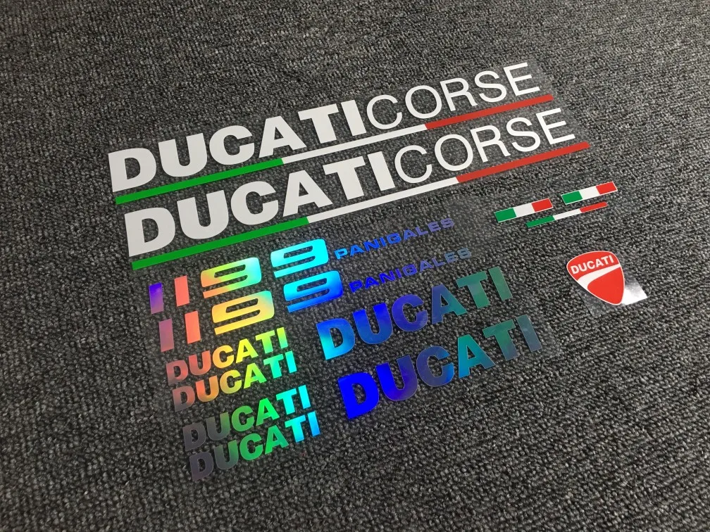 

Ducati motorcycle applique, 848, 959, 1199 Italian flag sticker side plate CORSE sticker letters