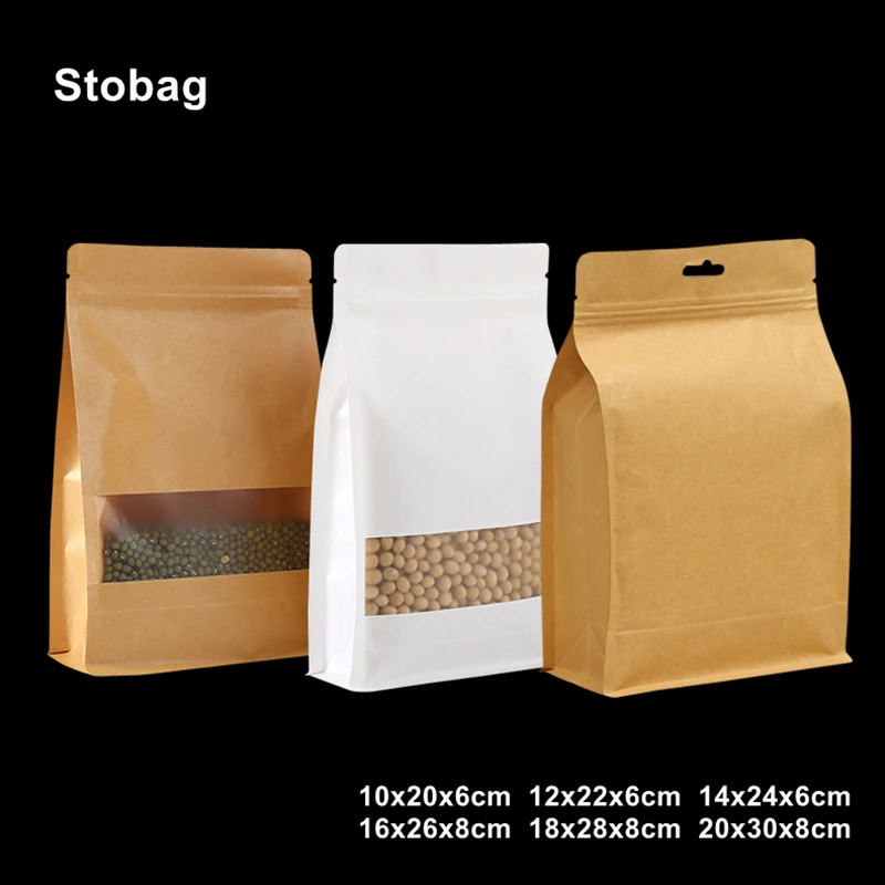 

StoBag 50 шт. упаковка для еды с застежкой-молнией, пакеты из крафтовой бумаги с белым окошком, стоячие Запечатанные для искусственных орехов, дл...