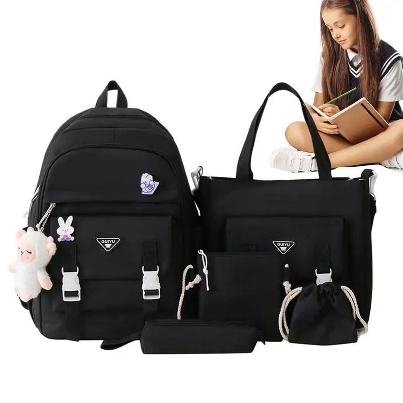 

Kawaii Backpack Set 5 Pieces Kawaii Backpack Set Large Capacity Schoolbag With Shoulder Bag Pencil Bag Tote Bag String Bag