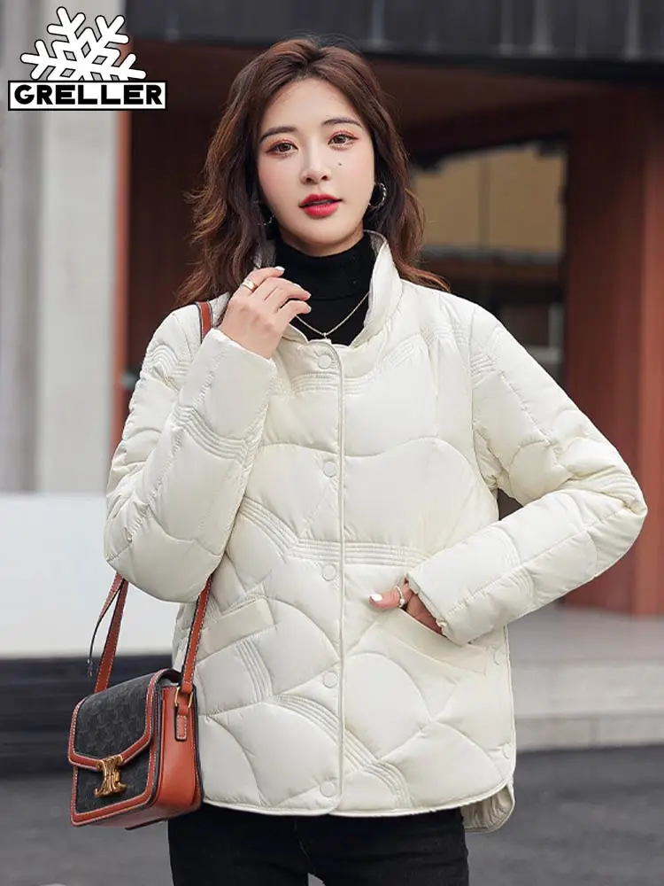 GREELER 2022 Stand Collar Winter Parkas For Women Solid Cotton Padded Female Black Coat Casual Warm Winter Women Clothes Jacket