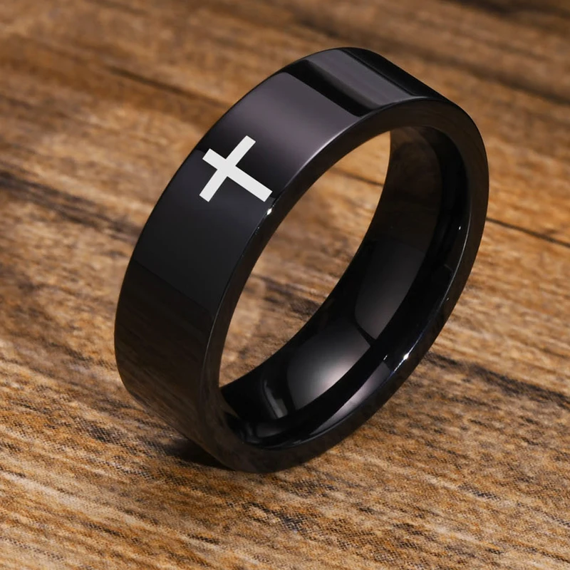 

6mm Classical Simple Plain Christian Cross Religious Ring Stainless Steel Wedding Band Rings for Women Men Drop Shipping