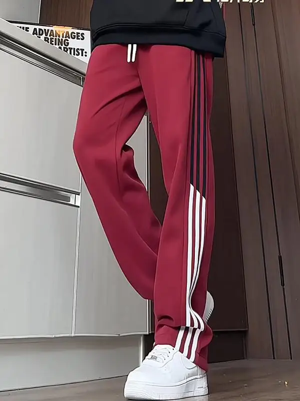 Осенние новые спортивные прямые повседневные брюки в полоску мужские свободные