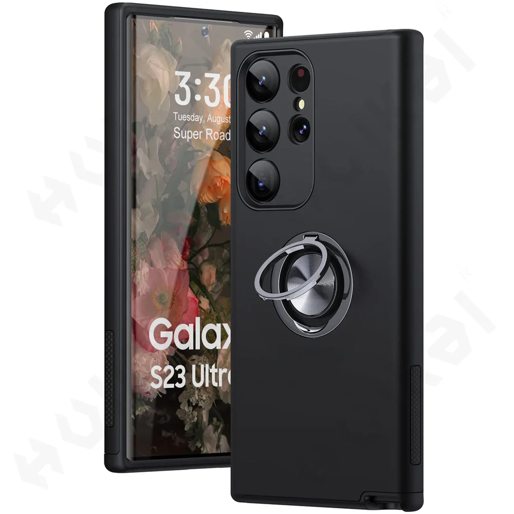 

Case For Samsung Galaxy S23 S22 S21 Ultra Plus A04 A14 A23 360 Degree Armor Bumper Shockproof Metal Ring Hard PC Silicone Cover