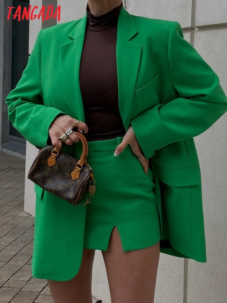 Tangada женский модный зеленый длинный костюм Блейзер с длинным рукавом женская верхняя одежда AB56 2023