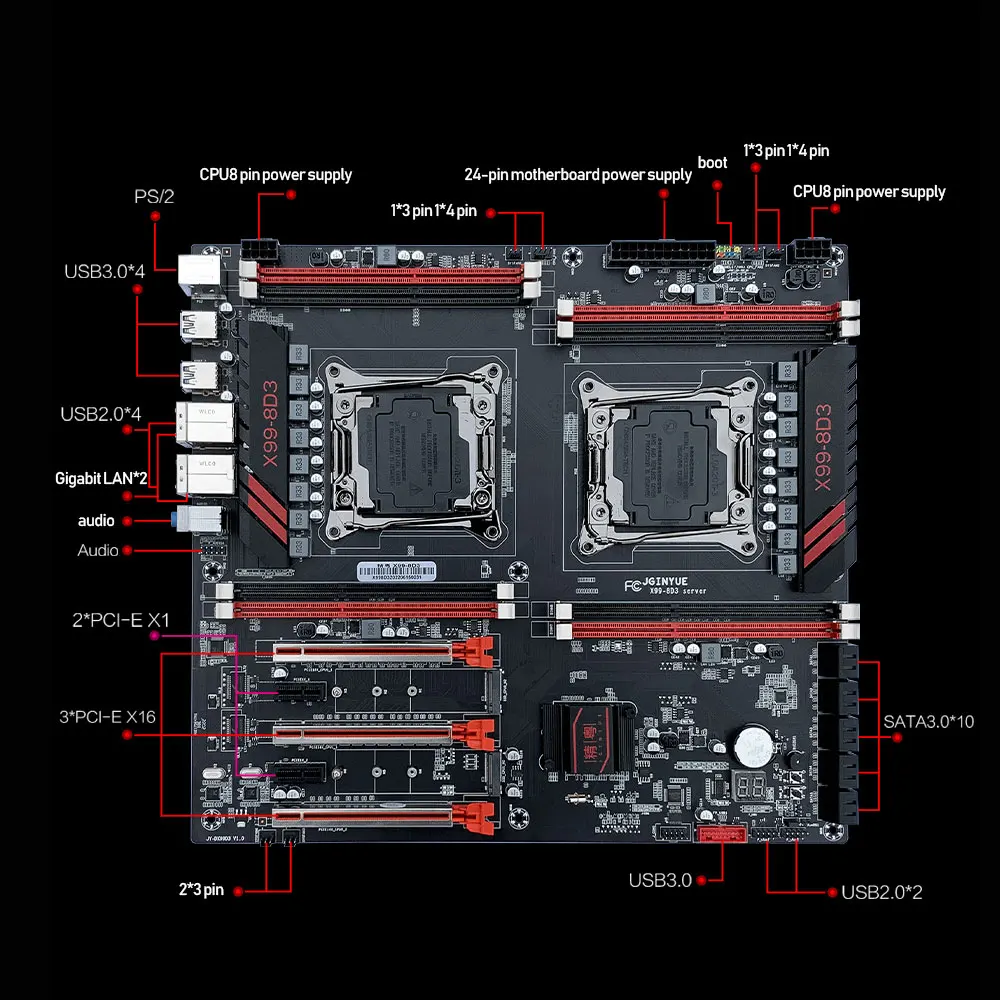 Материнская плата JGINYUE для двух процессоров материнская LGA 2011-3 с поддержкой Xeon E5 V3
