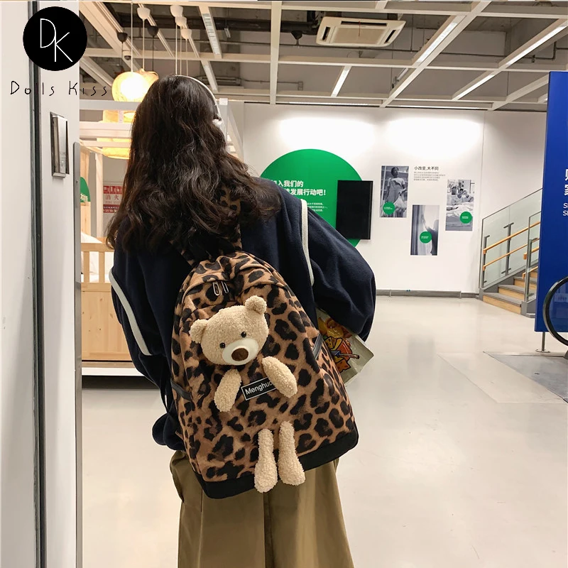 

Женский рюкзак с леопардовым принтом, Маленькая женская сумка для кукол, вместительный дорожный ранец, школьный портфель для ноутбука-подр...