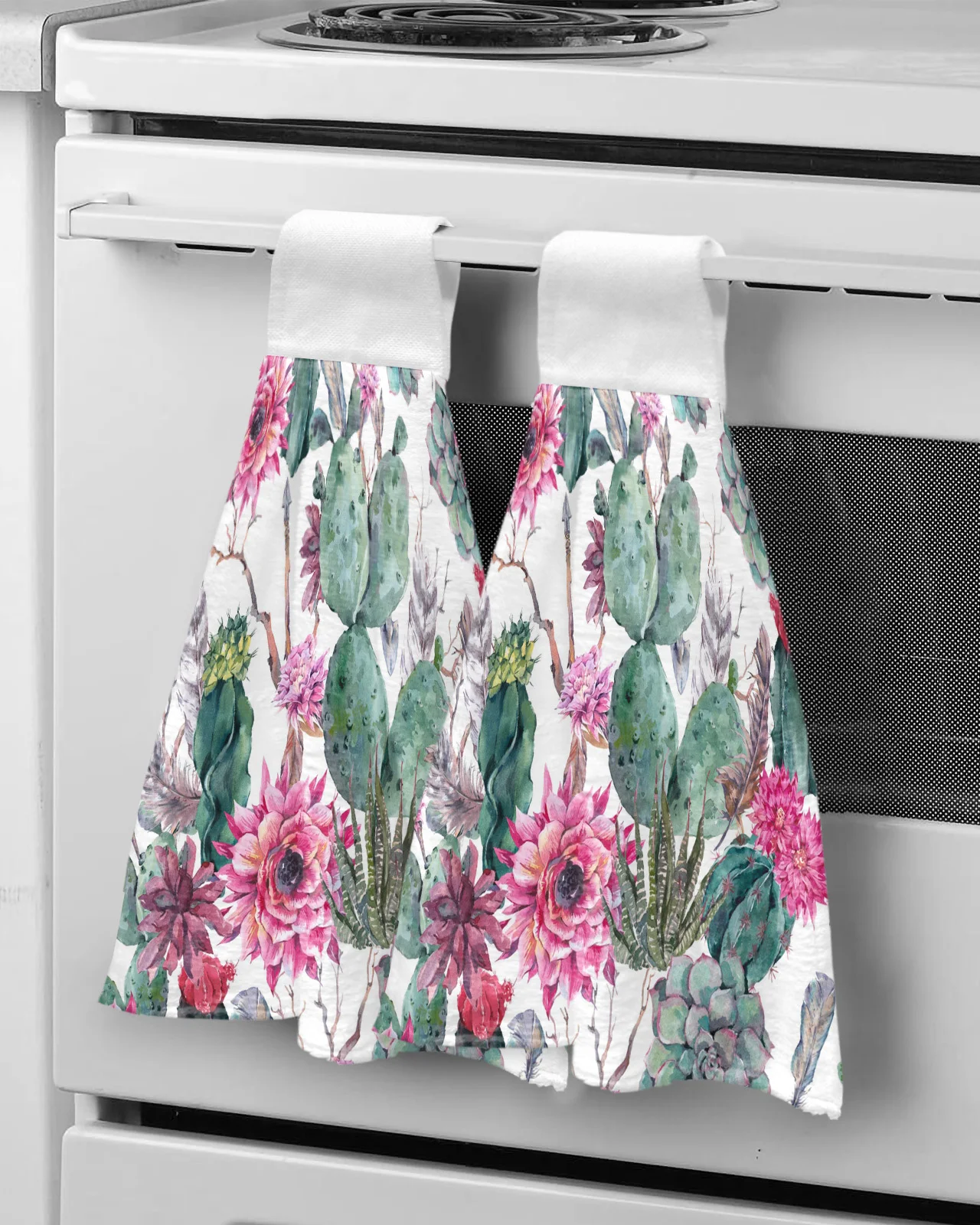 

Tropical Plant Green Cactus Pink Flower Microfiber Hand Towels Absorbent Towels Handkerchief Kitchen Tableware Cleaning Towel