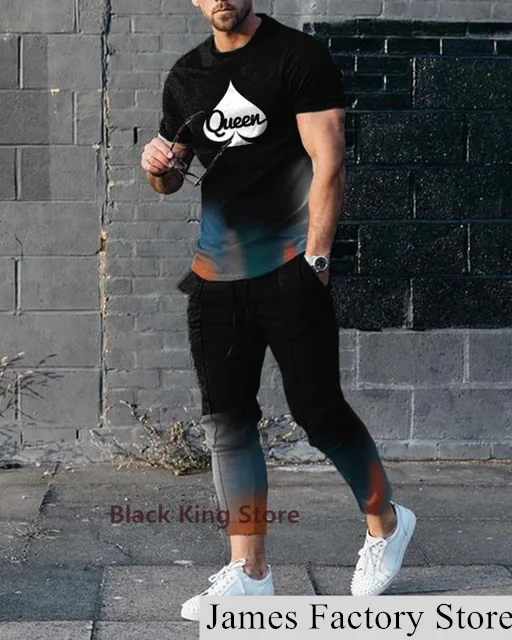 Men's Oversized Tracksuit 2 Pieces Sets Fashion Casual Fitness Sport Suit Short Sleeve T Shirt+Trousers Male Sportswear Suits