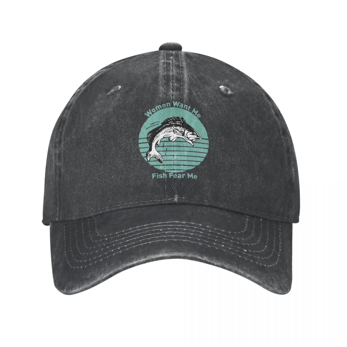 

Fish Want Me Unisex Style Baseball Caps Women Fear Me Distressed Denim Caps Hat Retro Outdoor Workouts Sun Cap