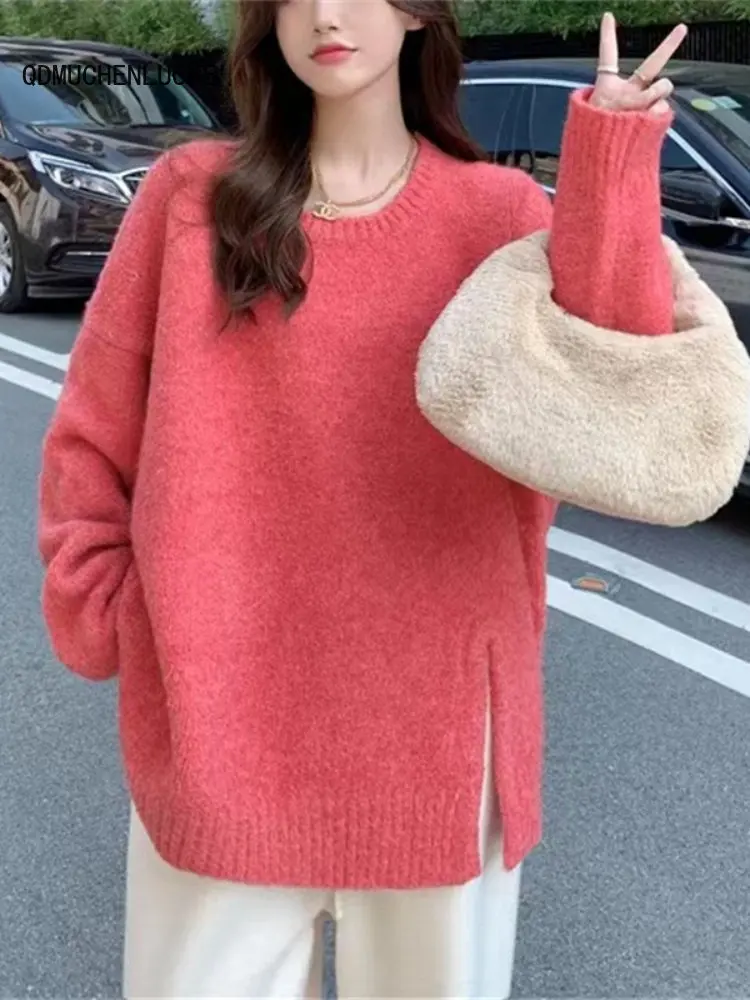 

Women's Winter Blouse 2023 New In Fashion Loose Sweaters Long Sleeved Solid Color O-neck Tops Women's Clothing Tricot Pullovers