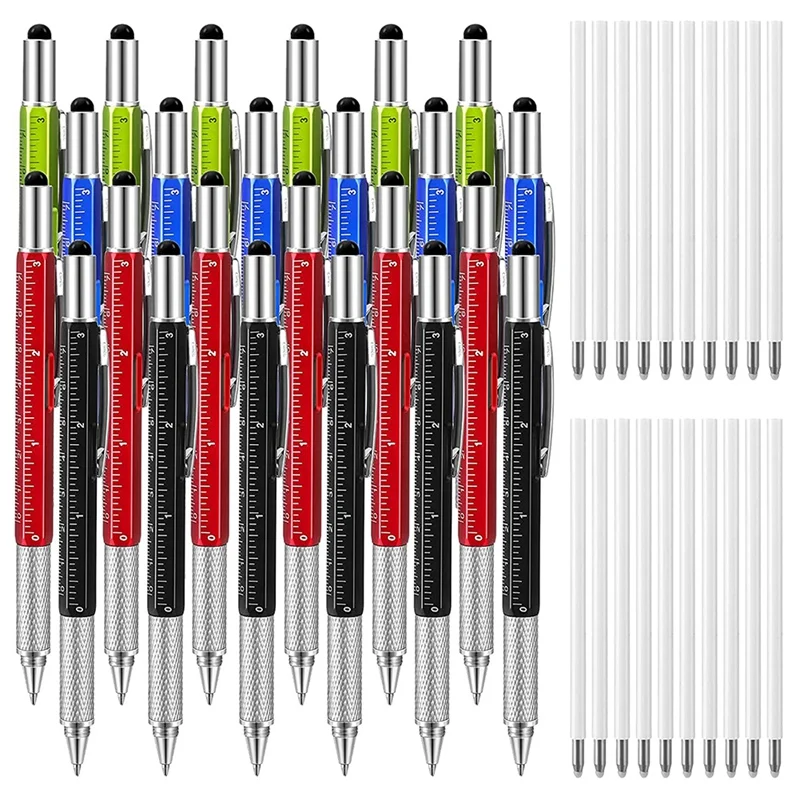 

24 Pieces Multi Tool Pens With Ballpoint Pen Touch Screen Stylus Level Ruler Flat Head Cross Screwdriver And Ink Refill