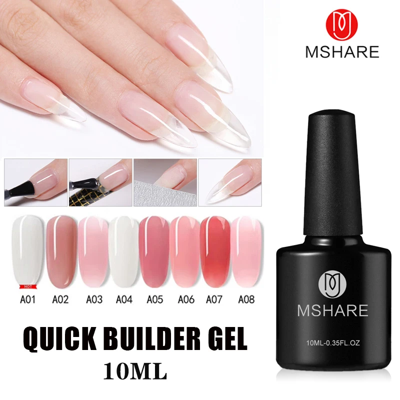 

MSHARE 10ml Milky White Builder Nail Extension Pink Gel Self leveling Quick Building Clear Pink Nail UV Led Gel Soak Off