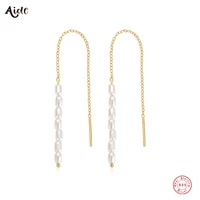 aide 925 sterling silver imitation pearl beads string pendant long chain threader earrings for women elegant tassel earrings