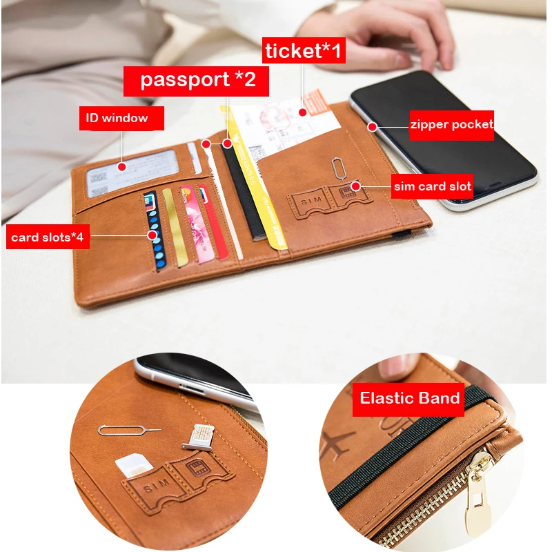 Passport Holder Cover Wallet Passport Holder Case PU Leather RFID Multifunctional Passport Cover Travel Protector with Zipper