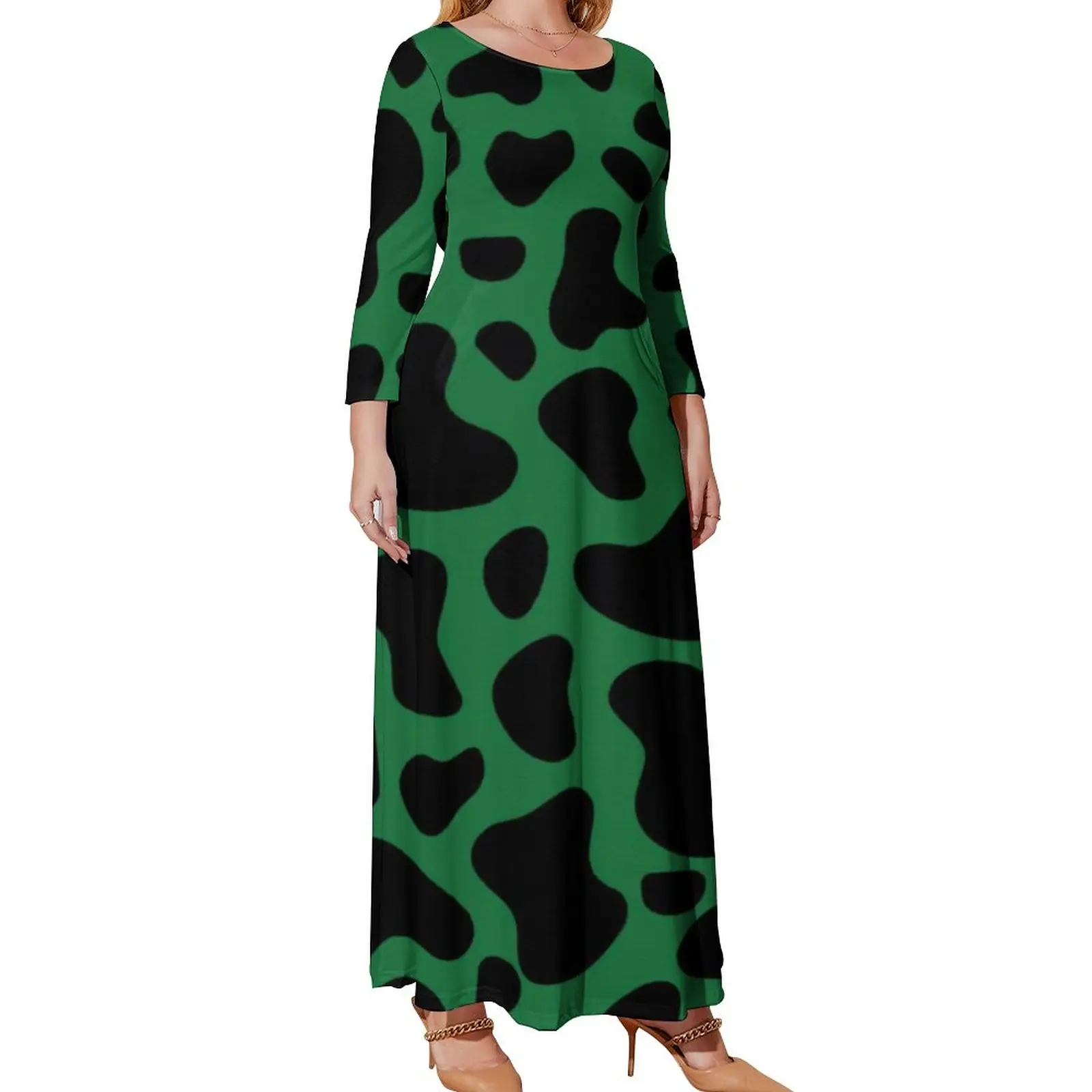 Cow Print Clover Irish Gift Dress Green And Black Spots Cute Maxi Dress Street Boho Beach Long Dresses Vestido Plus Size 4XL 5XL