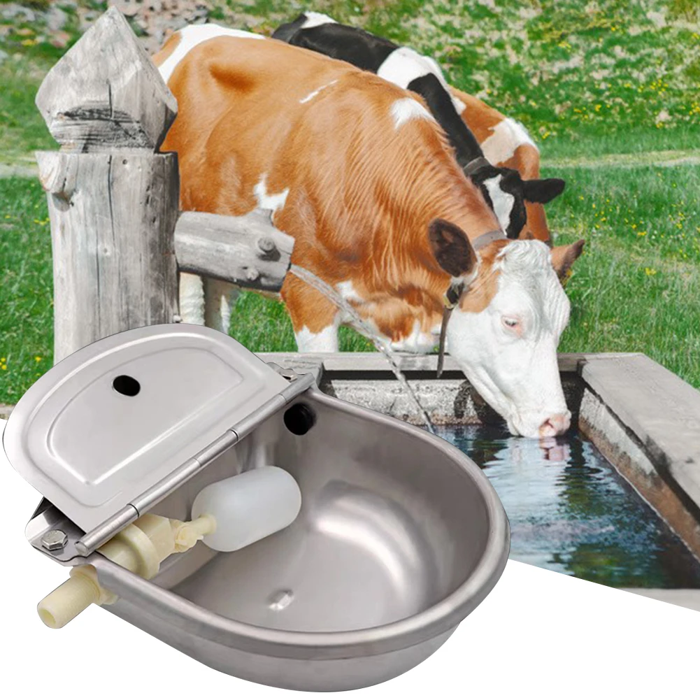 

304 Stainless Steel With Drain Hole Drink Automatic Float Farming Trough Horse Cow Water Bowl Supplies Sheep Dog Pet Goat Cattle