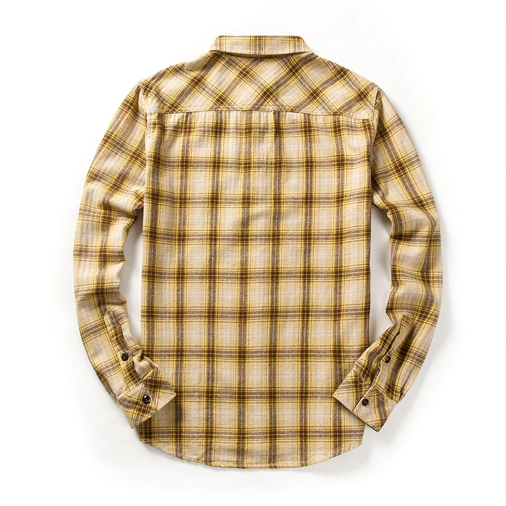 Yellow Plaid Shirts for Men Long Sleeve Cotton 2022 New Fashion Spring Autumn Chemise Homme Mens Checkered Shirt Mens Blouse