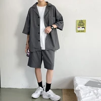 summer thin short sleeve small suit suit mens korean version student loose trend two piece casual five point suit pants