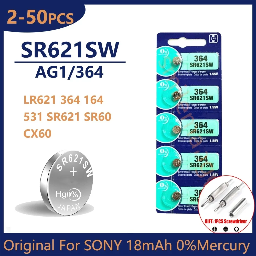 Фото Оригинальный кнопочный Аккумулятор для SONY 364 SR621SW SR60 1,55 в, батарейка для часов, игрушек, пульт дистанционного управления, батарейки для монет №1