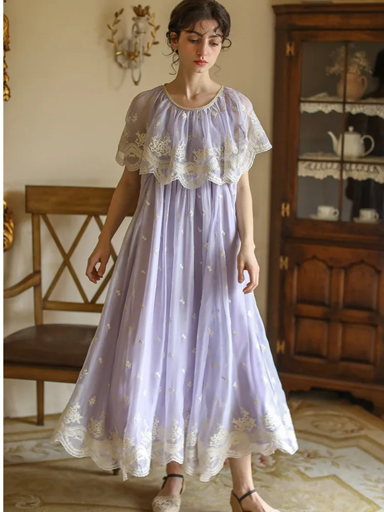 

Женское винтажное платье AIGYPTOS, длинное платье на бретельках, с вышивкой, фиолетовое платье на весну и лето