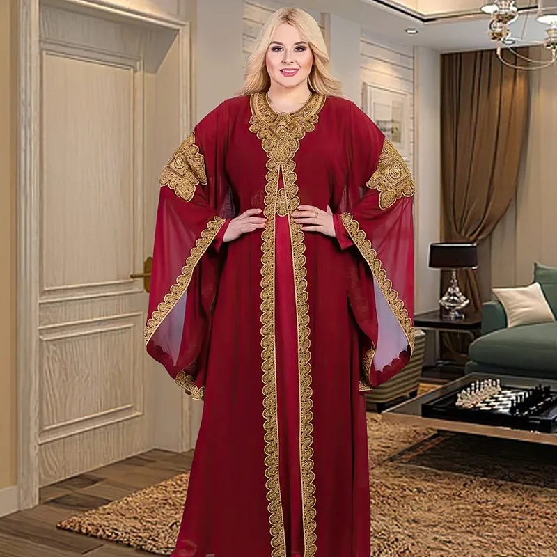 

African Dresses for Women Elegant African O-neck Long Sleeve Plus Size Long Dress African Robes Muslim Abaya Christmas Dress