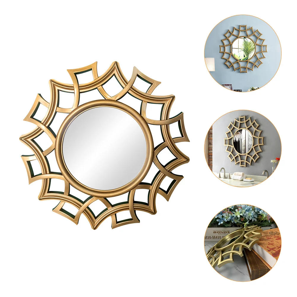 

Mirror Wall Hanging Framed Decor Geometric Bathroom Decorative Mounted Pendantmetal Glass Modern Rattandecoration Gold Retro