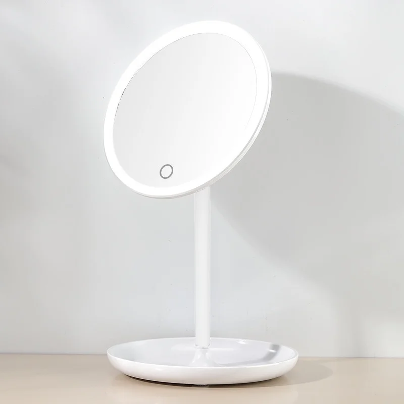 

LED Makeup Mirror With Light Lamp With Storage Desktop Rotating Cosmetic Mirror Light Adjustable Dimming USB Vanity Mirror