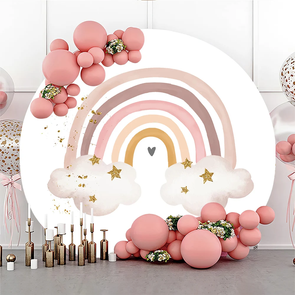 

Mehofond Photography Background Bohemian Rainbow Boho Golden Stars Girl Birthday Elastic Cover Round Decor Photo Backdrop Studio