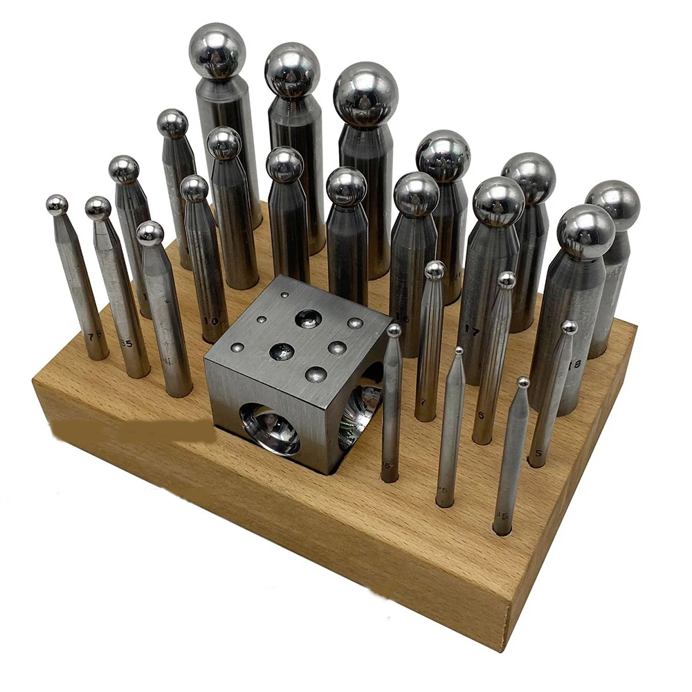 25PCS Dapping Block Doming Punches Set for Metal Forming Jewelry Shaping Texturizing Kit
